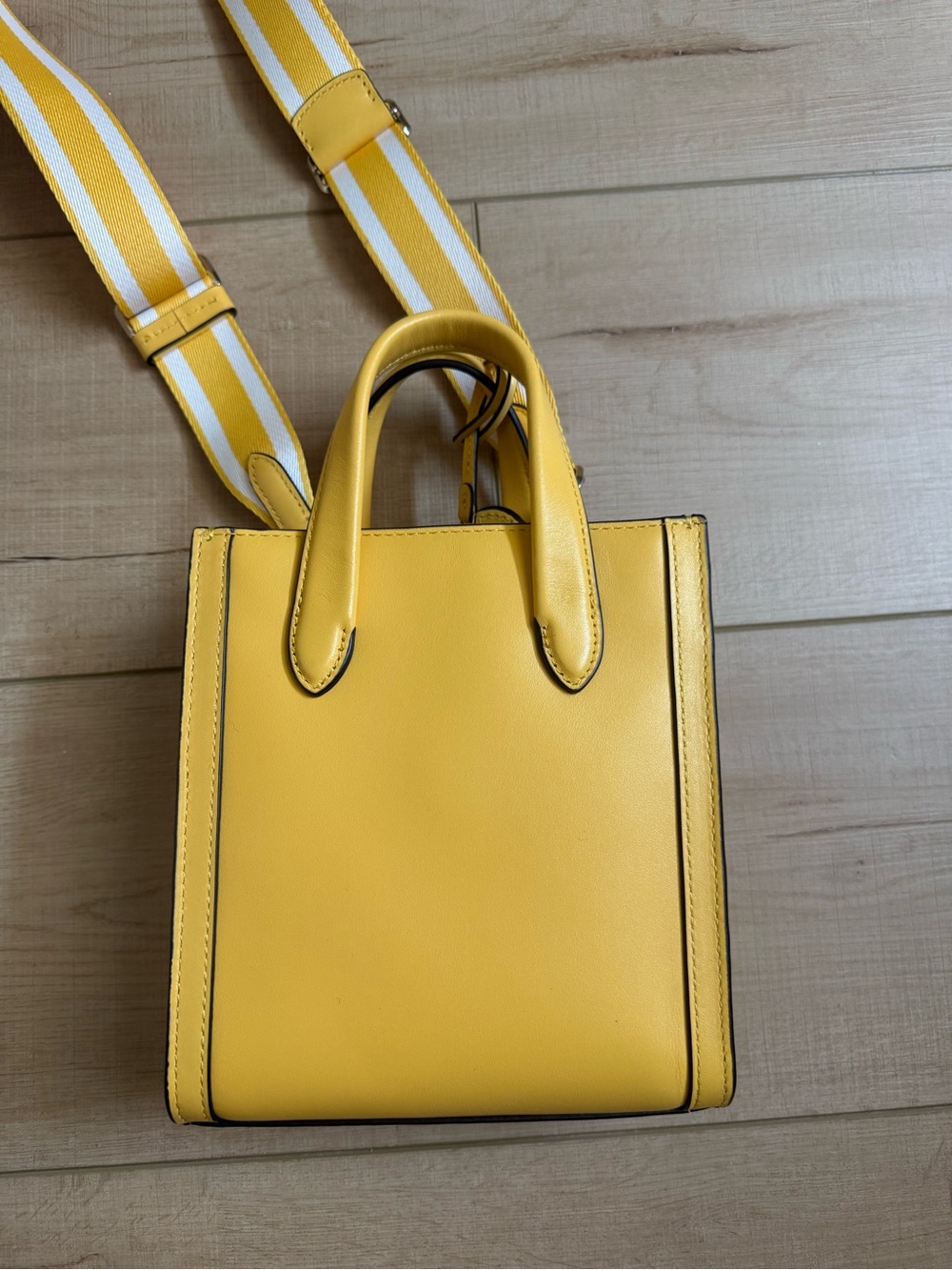 kate spade yellow leather mini tote with striped removable strap - Picture 2 of 6